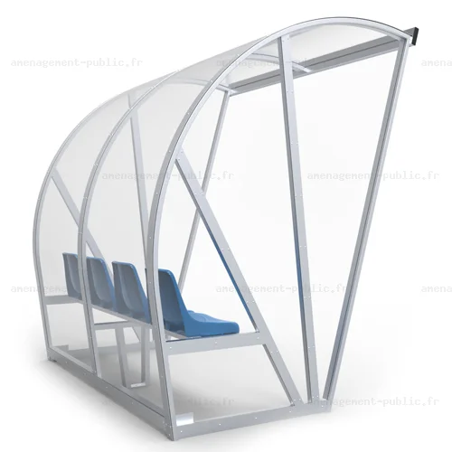 Abri de touche 4 places en aluminium et polycarbonate